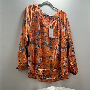 Vibrant Floral Blouse with Orange and Yellow Accents